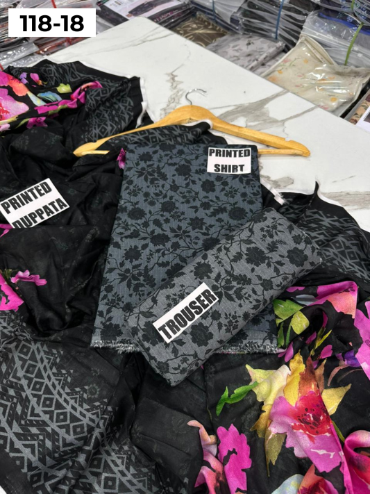 VOL 118 | DS 18 | DIGITAL PRINTED BANADORA LAWN 3PC VOIL LAWN DUPATTA