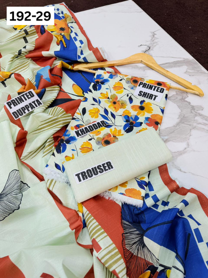 VOL 192 | DS 29 | DIGITAL PRINTED KHADDAR 3PC DYED TROUSER
