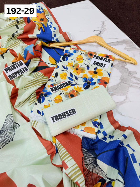 VOL 192 | DS 29 | DIGITAL PRINTED KHADDAR 3PC DYED TROUSER