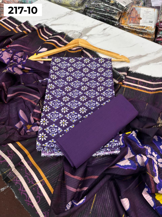 VOL 217 | DS 10 | BinSaeed LAWN DIGITAL PRINTED BANADORA LAWN SHIRT PLAIN TROUSER TARKASHI FANCY DUPATTA