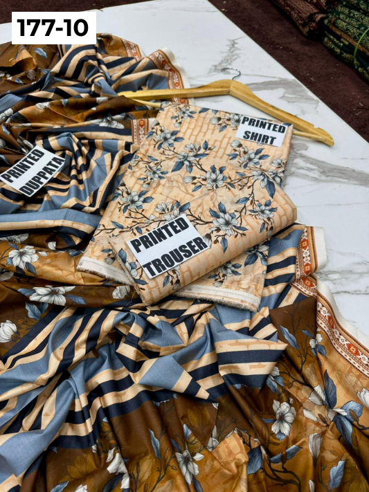 VOL 177 | DS 10 | DIGITAL PRINTED LINEN 3PC LINEN DUPATTA