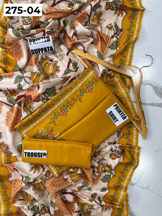 VOL 275 | DS 04 | SHANAYA | DIGITAL PRINTED 3PC STONE LINEN SHIRT, PRINTED TROUSER, PRINTED STONE LINEN DUPATTA