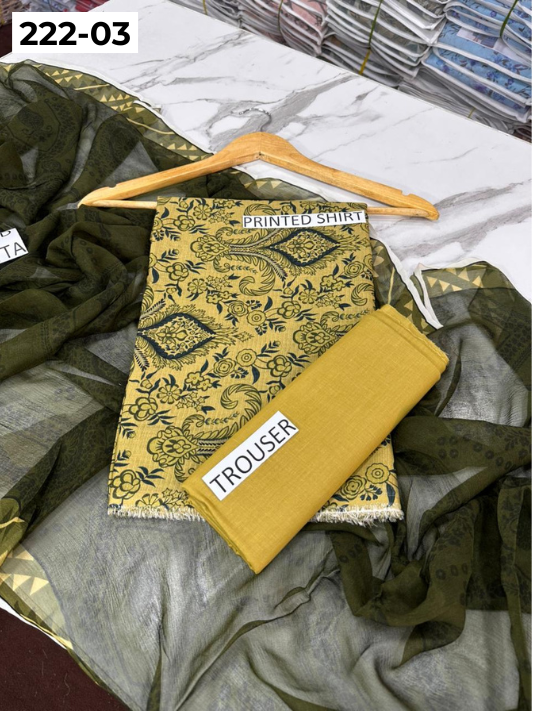VOL 222 | DS 03 | BEECHTREE LAWN | DIGITAL PRINTED BANADORA LAWN SHIRT PLAIN TROUSER BAMBER CHIFFON DUPATTA