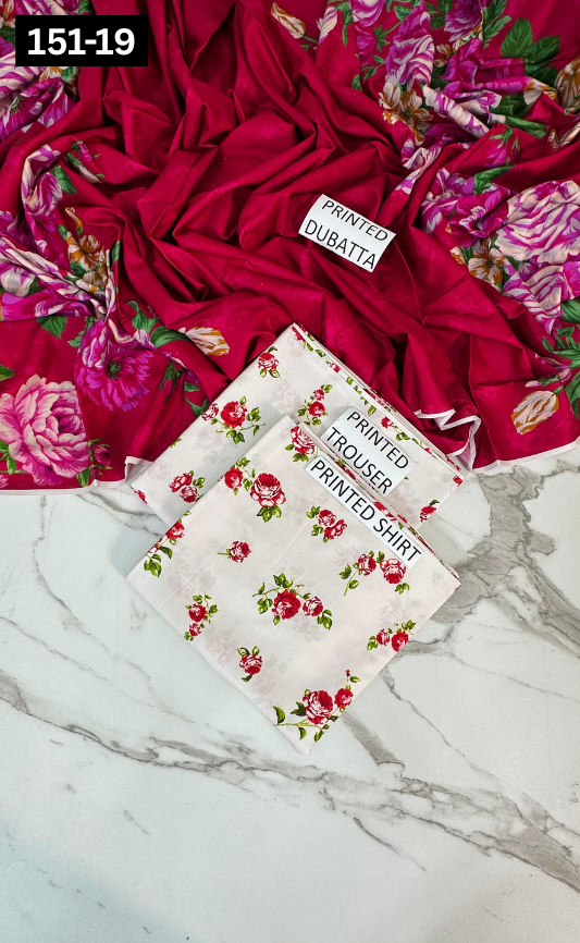 VOL 151 | DS 19 | DIGITAL PRINTED LINEN 3PC LINEN DUPATTA