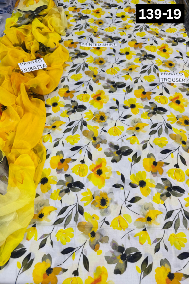 VOL 139 | DS 19 | DIGITAL PRINTED LAWN 3PC BAMBER CHIFFON DUPATTA