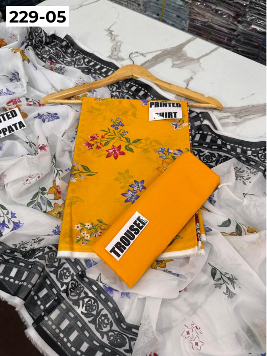 VOL 229 | DS 05 | DIGITAL PRINTED LAWN 3PC PRINTED LAWN SHIRT PLAIN TROUSER PRINTED VOIL DUPATTA