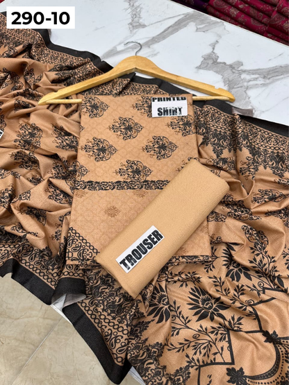 VOL 290 | DS 10 | PREMIUM DHANAK WINTER COLLECTON - DIGITAL PRINTED 3 PIECE SUIT | Printed Shirt with Neck Design | Plain Dyed Matching Trouser | Printed Dupatta