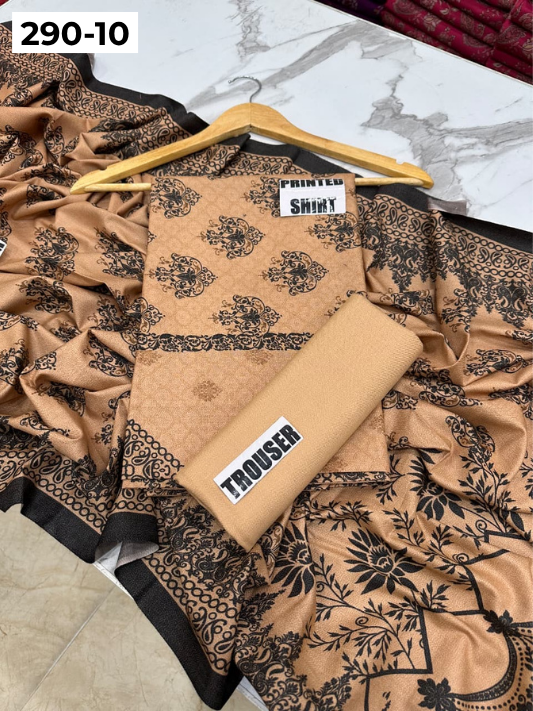 VOL 290 | DS 10 | PREMIUM DHANAK WINTER COLLECTON - DIGITAL PRINTED 3 PIECE SUIT | Printed Shirt with Neck Design | Plain Dyed Matching Trouser | Printed Dupatta