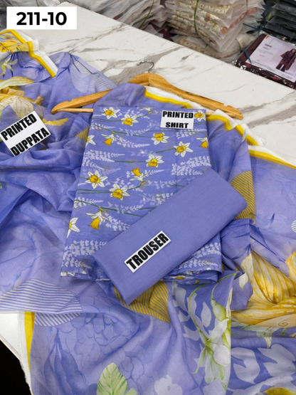 MADHAM BY LALA LAWN 3PC VOL 211 | DS 10 | DIGITAL PRINTED LAWN SHIRT VOIL LAWN DUPATTA DYED TROUSER