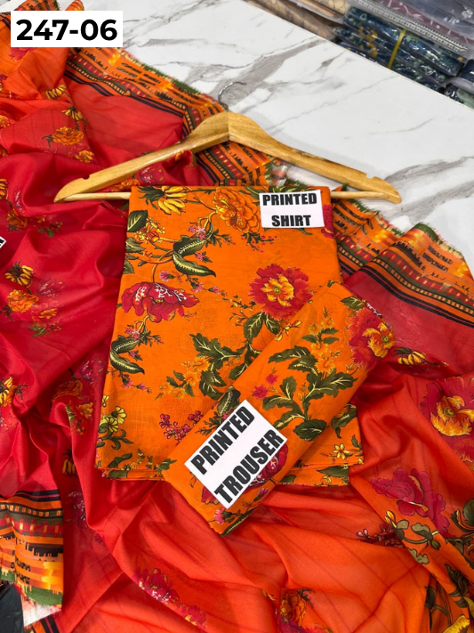 VOL 247 | DS 06 | DIGITAL PRINTED LAWN THREE PIECES VOIL LAWN DUPATTA