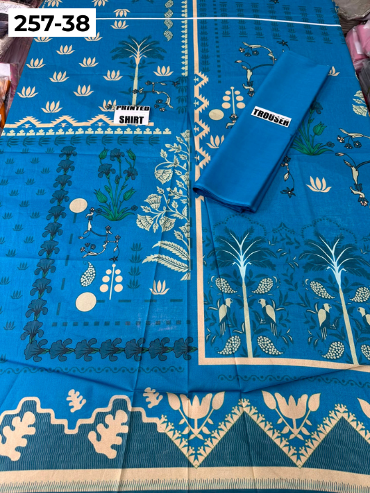 VOL 257 | DS 38 | PRINTED HIT CODES LAWN 2PC | DIGITAL PRINTED LAWN SHIRT, PLAIN COTTON TROUSER