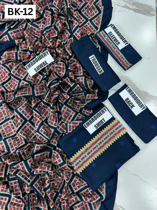BAREEZE KARANDI | DS 12 | KARANDI EMBROIDERED 3PC WITH EMBROIDERED SHAWL