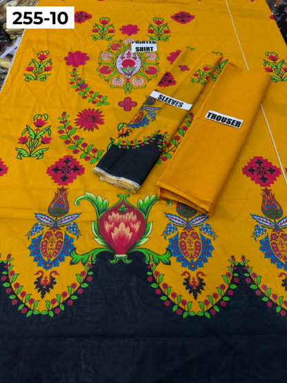 VOL 255 | DS 10 | PRINTED HIT CODES LAWN 2PC | DIGITAL PRINTED LAWN SHIRT PLAIN COTTON TROUSER