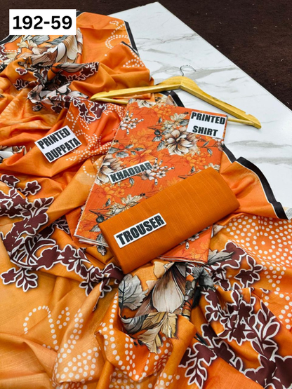 VOL 192 | DS 59 | DIGITAL PRINTED KHADDAR 3PC DYED TROUSER