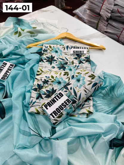 VOL 144 | DS 01 | DIGITAL PRINTED LAWN 3PC VOIL LAWN DUPATTA
