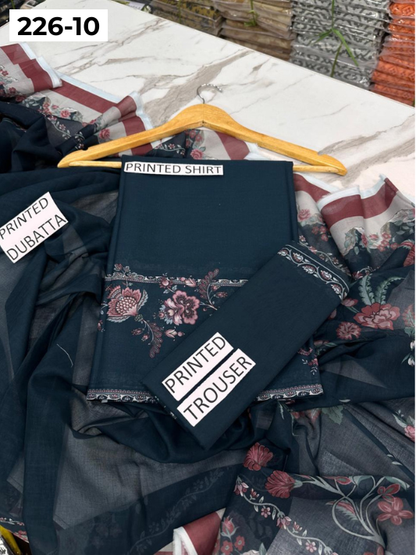 VOL 226 | DS 10 | DIGITAL PRINTED LAWN 3PC PRINTED LAWN SHIRT PLAIN TROUSER PRINTED VOIL DUPATTA