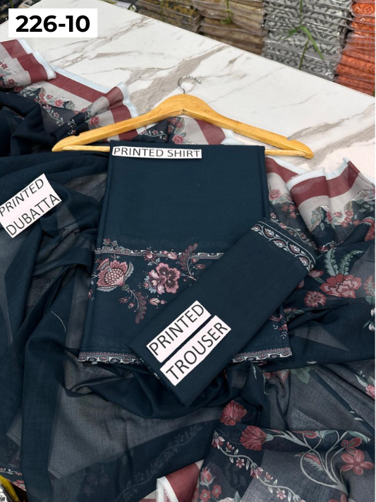 VOL 226 | DS 10 | DIGITAL PRINTED LAWN 3PC PRINTED LAWN SHIRT PLAIN TROUSER PRINTED VOIL DUPATTA