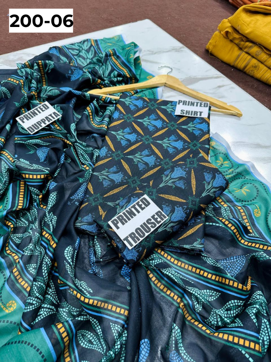 VOL 200 | DS 06 | DIGITAL PRINTED BANADORA LAWN 3PC VOIL LAWN DUPATTA