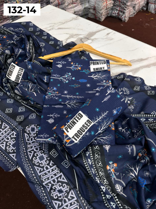 VOL 132 | DS 14 | DIGITAL PRINTED BANADORA LAWN 3PC VOIL LAWN DUPATTA