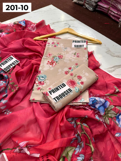 VOL 201 | DS 10 | DIGITAL PRINTED BANADORA LAWN 3PC VOIL LAWN DUPATTA