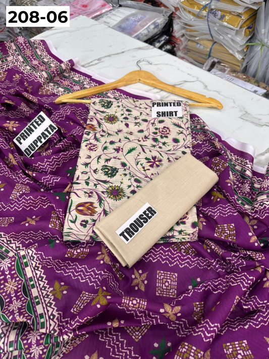VOL 208 | DS 06 | DIGITAL PRINTED BANADORA LAWN SHIRT PLAIN TROUSER BANA DORA LAWN DUPATTA