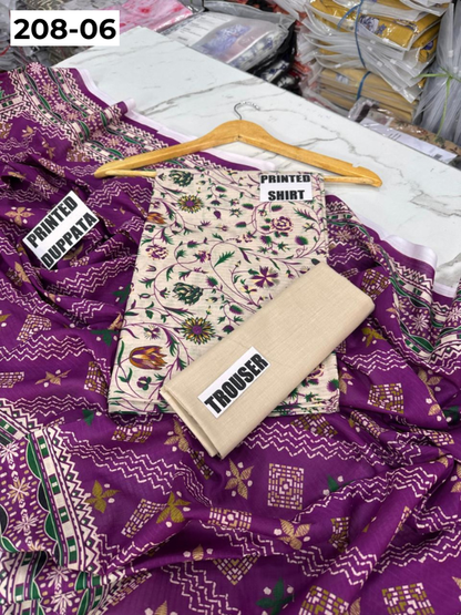 VOL 208 | DS 06 | DIGITAL PRINTED BANADORA LAWN SHIRT PLAIN TROUSER BANA DORA LAWN DUPATTA