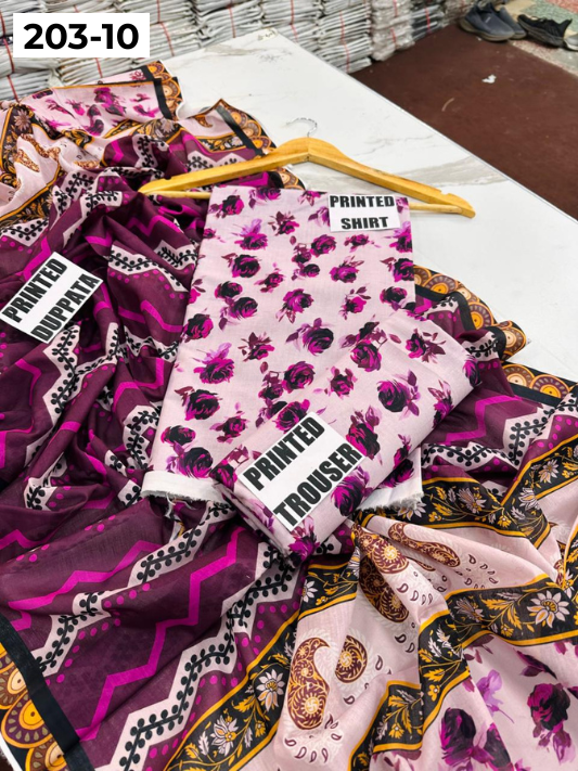 VOL 203 | DS 10 | DIGITAL PRINTED BANADORA LAWN 3PC VOIL LAWN DUPATTA