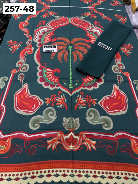 VOL 257 | DS 48 | PRINTED HIT CODES LAWN 2PC | DIGITAL PRINTED LAWN SHIRT, PLAIN COTTON TROUSER