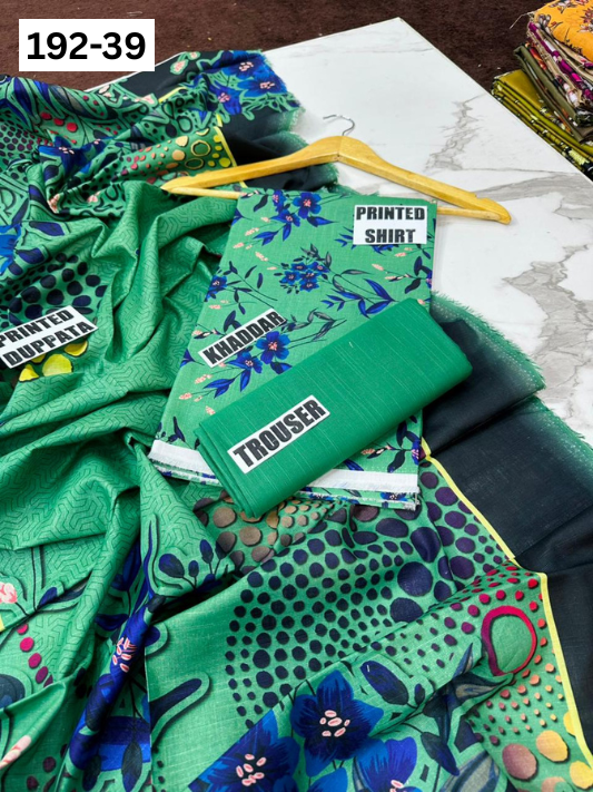 VOL 192 | DS 39 | DIGITAL PRINTED KHADDAR 3PC DYED TROUSER