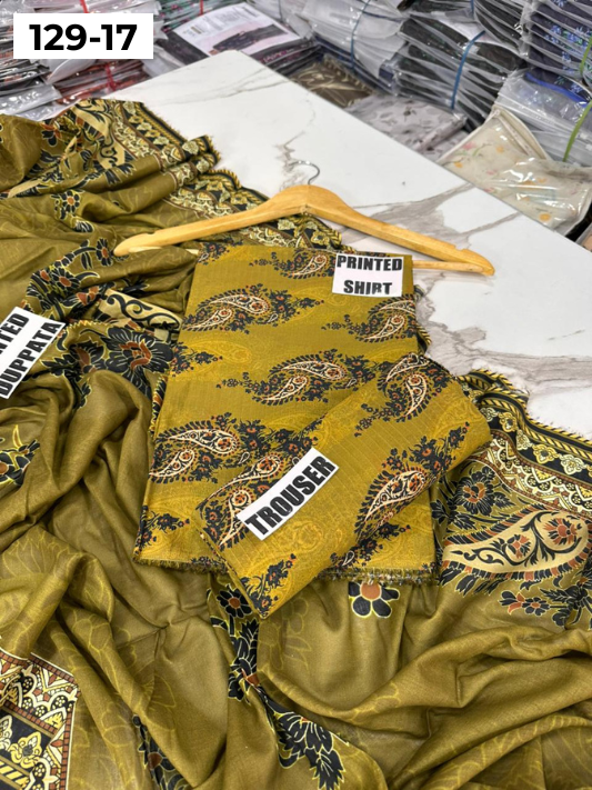 VOL 129 | DS 17 | DIGITAL PRINTED BANADORA LAWN 3PC VOIL LAWN DUPATTA