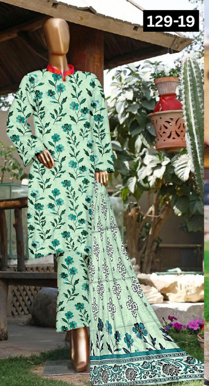 VOL 129 | DS 19 | DIGITAL PRINTED BANADORA LAWN 3PC VOIL LAWN DUPATTA