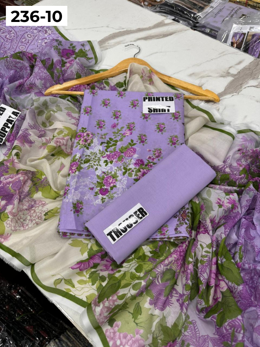 VOL 236 | DS 10 | MAUSUMMERY LAWN | DIGITAL PRINTED 3PC LAWN SHIRT PLAIN TROUSER PRINTED VOIL DUPATTA