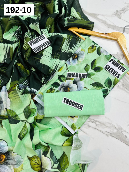VOL 192 | DS 10 | DIGITAL PRINTED KHADDAR 3PC DYED TROUSER