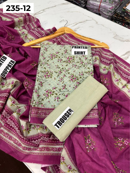 VOL 235 | DS 12 | Mirha LAWN |  DIGITAL PRINTED LAWN 3PC PRINTED LAWN SHIRT PLAIN TROUSER PRINTED LAWN DUPATTA
