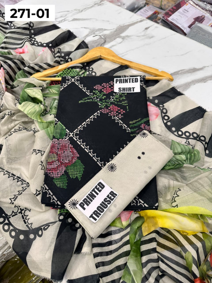 VOL 271 | DS 01 | Sana safinaz | DIGITAL PRINTED 3PC LAWN SHIRT, PRINTED TROUSER, PRINTED VOIL DUPATTA