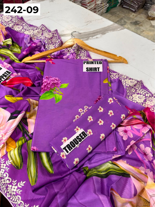VOL 242 | DS 09 | MARIA B LAWN | 3PC DIGITAL PRINTED LAWN SHIRT, PRINTED TROUSER, PRINTED VOIL DUPATTA
