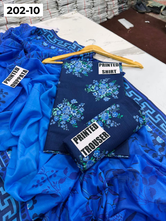 VOL 202 | DS 10 | DIGITAL PRINTED BANADORA LAWN 3PC VOIL LAWN DUPATTA