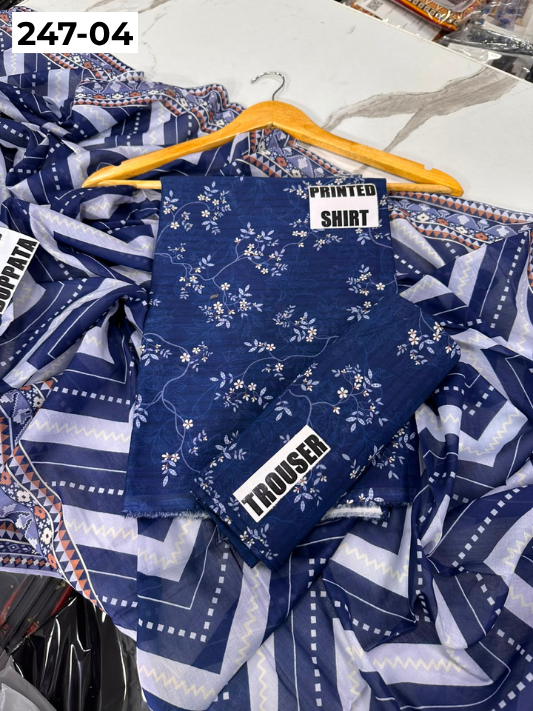 VOL 247 | DS 04 | DIGITAL PRINTED LAWN THREE PIECES VOIL LAWN DUPATTA