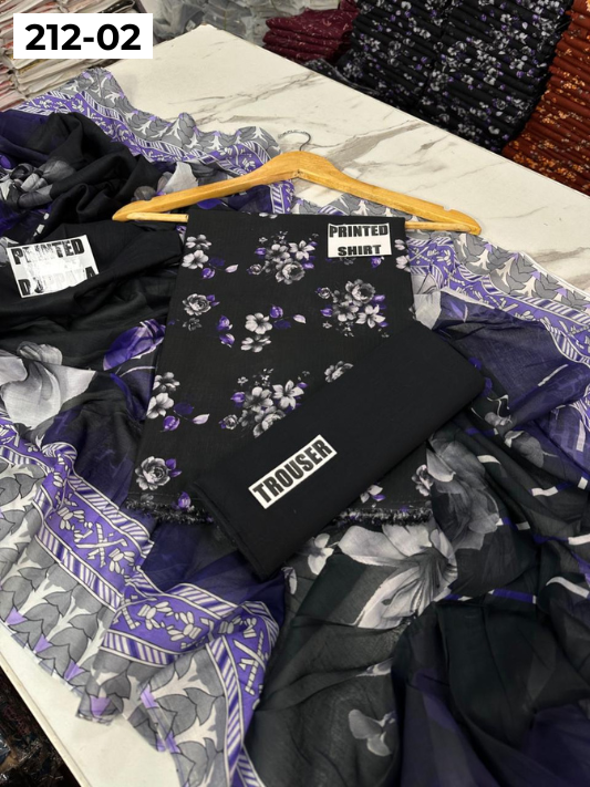 VOL 212 | DS 02 | DIGITAL PRINTED BANADORA LAWN SHIRT PLAIN TROUSER VOIL LAWN DUPATTA
