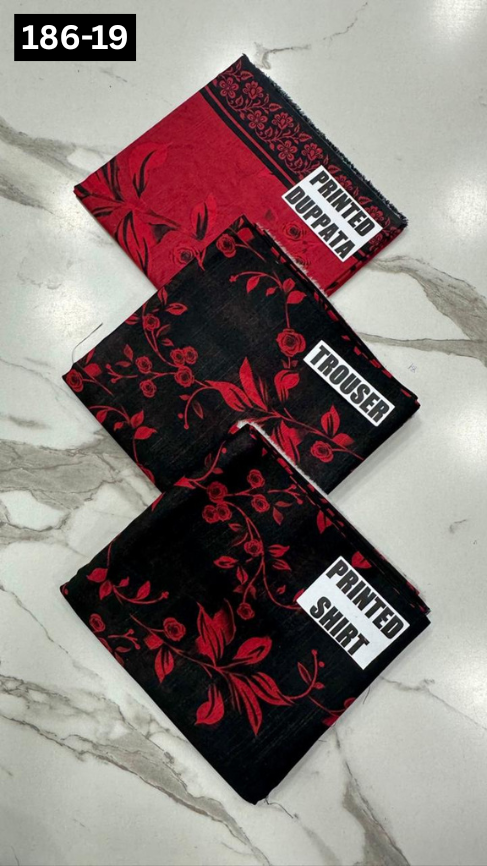 VOL 186 | DS 19 | DIGITAL PRINTED KHADDAR 3PC KHADDAR DUPATTA