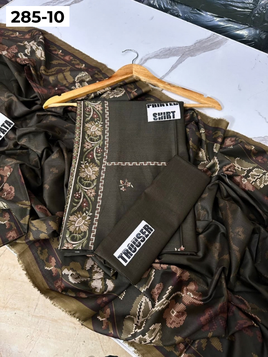 VOL 285 | DS 10 | NISHA BY SHANAYA | DIGITAL PRINTED 3PC STONE LINEN SHIRT, PRINTED TROUSER, PRINTED STONE LINEN DUPATTA