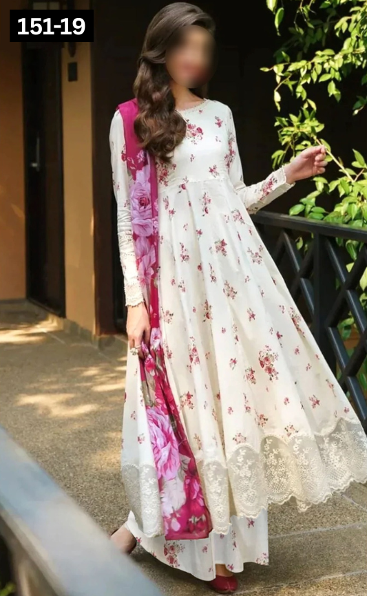 VOL 151 | DS 19 | DIGITAL PRINTED LINEN 3PC LINEN DUPATTA