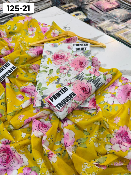 VOL 125 | DS 21 | DIGITAL PRINTED BANADORA LAWN 3PC VOIL LAWN DUPATTA