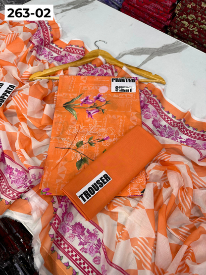 VOL 263 | DS 02 | RIWAYAT By SHANAYA | DIGITAL PRINTED 3PC LAWN SHIRT, DYED TROUSER, PRINTED VOIL DUPATTA
