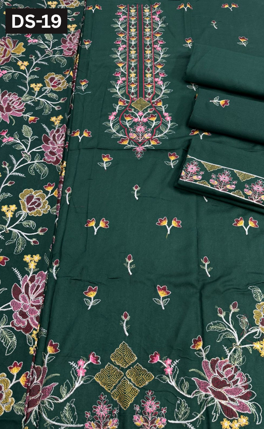 BAREEZE KARANDI | DS 19| KARANDI EMBROIDERED 3PC WITH EMBROIDERED SHAWL