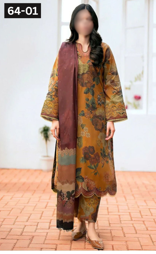 VOL 64 | DS 01 | DIGITAL PRINTED KHADDAR 3PC KHADDAR DUPATTA