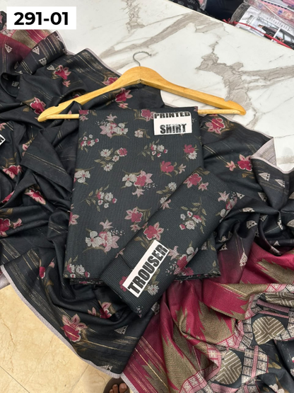 VOL 291 | DS 01 | PREMIUM CORDUROY DHANAK WINTER COLLECTON - DIGITAL PRINTED 3 PIECE SUIT | PRINTED ALLOVER SHIRT & TROUSER | PRINTED DUPATTA