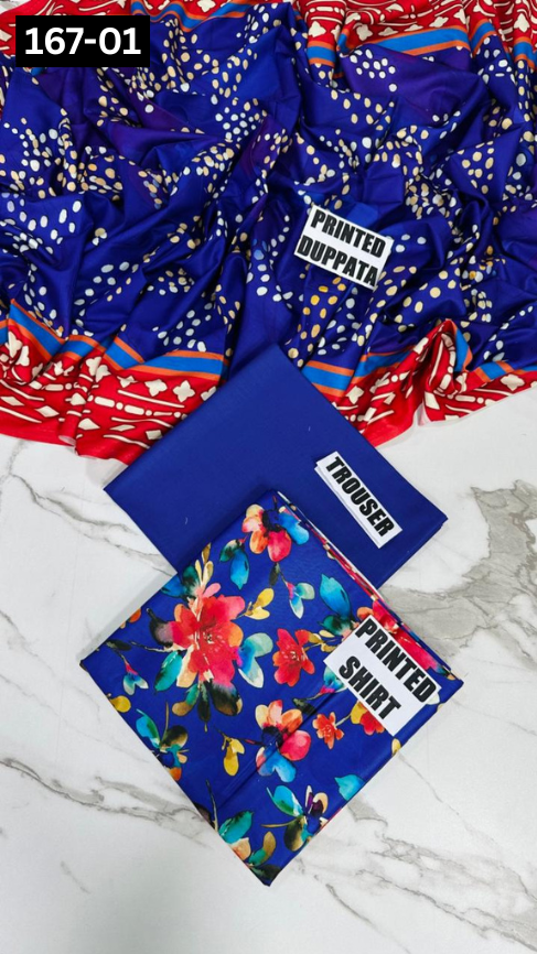 VOL 167 | DS 01 | DIGITAL PRINTED LINEN 3PC LINEN DUPATTA