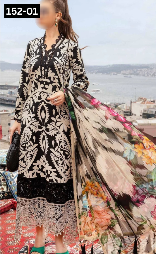 VOL 152 | DS 01 | DIGITAL PRINTED LINEN 3PC LINEN DUPATTA