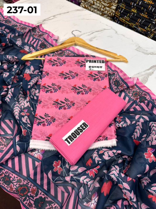 VOL 237 | DS 01 | DIGITAL PRINTED BANADORA LAWN SHIRT, PLAIN TROUSER, PRINTED LAWN DUPATTA